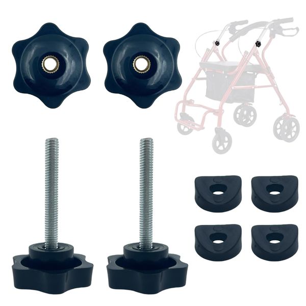 Movbudy 2 Set Rollator Walker Replacement Knobs, Universal Adjustable Replacement Arm Adjustment Knobs with Screws Washers, M6 Track Bolt Set T Track Bolts Rollator Knob for Rollator Walker Parts