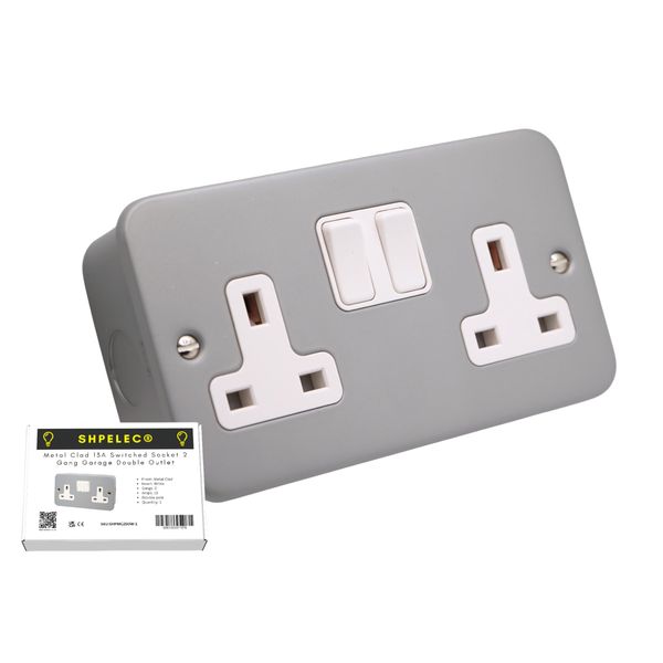 SHPELEC® 13A Premium Switched Metal Clad Double Sockets 2 Gang BS Standard - Available in 1, 2, and 3 Pack Variations (1)