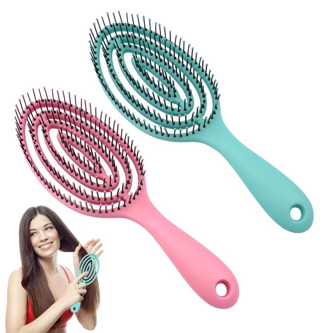 Hair Brush,2PCS Detangling Brush,Soft Detangle Hair Brush,Unbrush Detangling Hair Brush for Curly,Straight,Black Natural,Women,Men,Kids Wet and Dry Hair,Pink,Blue