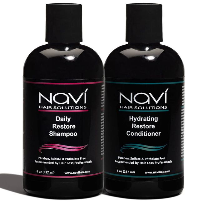 Navi Hair Growth Shampoo and Conditioner Set, Natural DHT Blocker for Thinning Hair and Hair Loss, Safe for Color Treated Hair, Sulfate Free, Hair Regrowth and Thickening for Men and Women, 2 x 8 oz