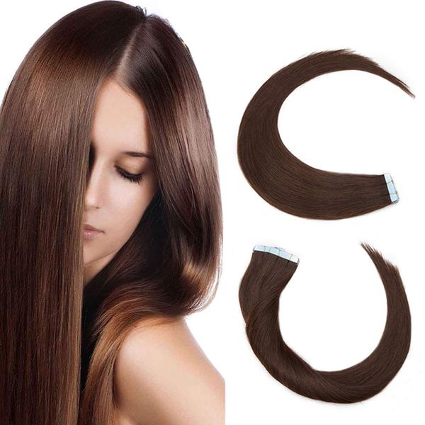 Elailite Invisible Tape in Extensions Echthaar - Echthaar Extensions Tape - Remy Real Human Hair - 20PCS Tape Extensions Haarverlängerung 35cm 20g #04 Mittles Braun