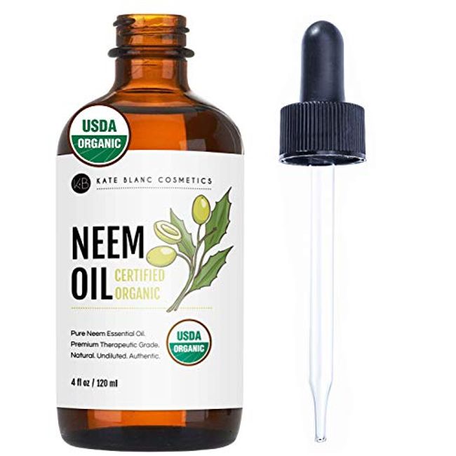 Kate Blanc Cosmetics Neem Oil for Skin (4oz) Natural & USDA Organic Neem Oil Concentrate. 100% Pure Neem Oil for Hair Growth and Organic Neem Oil for Plants. Mixed with Water to create Plant Spray