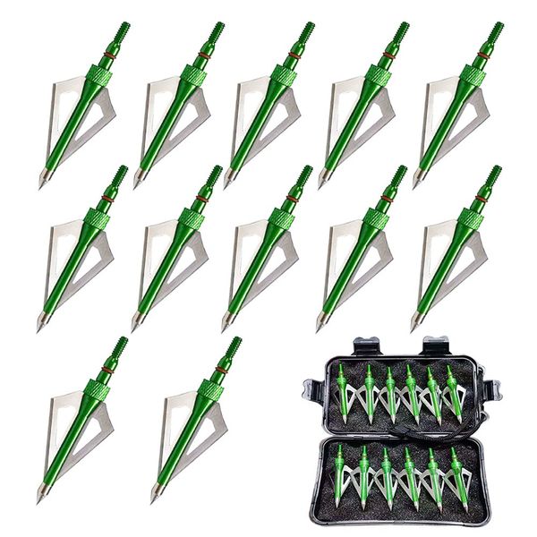 EOOENOON Archery 12PK 3 Blades Hunting Broadheads 100 Grain Screw-in Arrow Heads Arrow Tips Compatible with Crossbow and Compound Bow + 1 PK Broadhead Storage Case