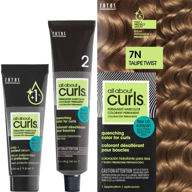 All About Curls 7N Taupe Twist Permanent Hair Color (Prep + Protect Serum & Hair Dye for Curly Hair) - 100% Grey Coverage, Nourished & Radiant Curls