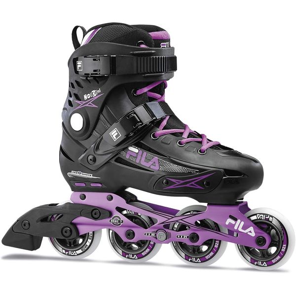 FILA Madame Houdini Ladies' Inline Skates - High Performance Training and Fitness Skates - Adjustable Fit, Shock Absorber, Aluminum Frame, and ABEC 7 Bearings - Women 8, Purple/Black