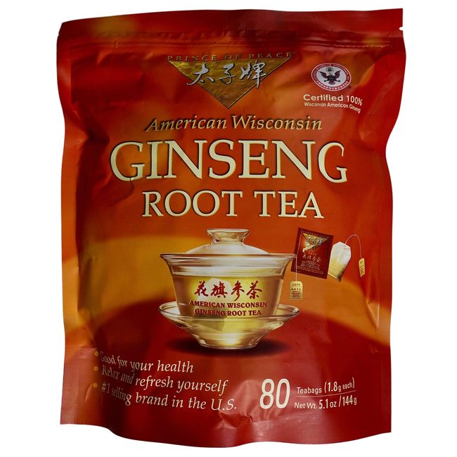 Prince of Peace 100% American Wisconsin Ginseng Root Tea, 80 Tea Bags