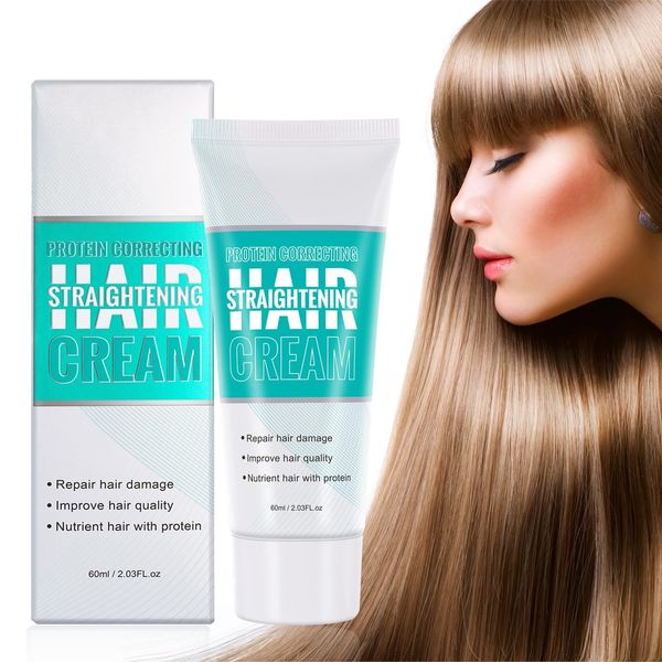 Allony Haarglättungscreme, Hair Straightening Cream, Leave-In Glättungscreme Glättet krause Splissstellen, Geschädigtes Haar reparieren, 60ml