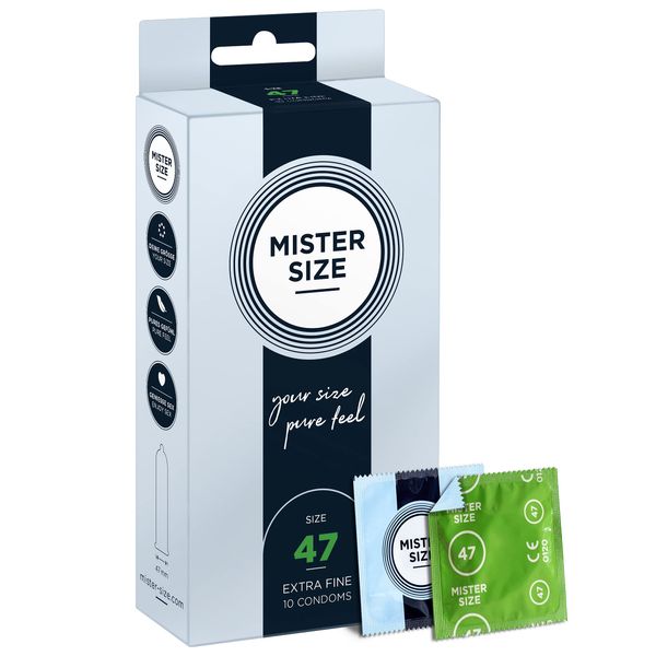 MISTER SIZE 47mm Ultra-Sensitive Condoms for Men - Extra Thin, Extra fine, Extra lube/Made from 100% Natural Rubber Latex in Your Size XS - S/Real Feel Pack of 10