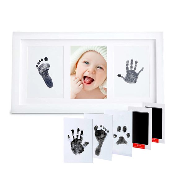 PewinGo Baby Hand and Footprint Kit,Inkless Baby Handprint Kit with 2 Safe Clean-Touch Ink Pads and a Wooden Baby Picture Frame for Newborn,Baby Boys & Girls,Baby Gifts for New ParentsBaby Shower