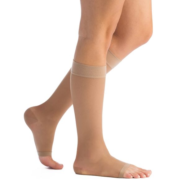 EvoNation Women’s Knee High 15-20 mmHg Open Toe Sheer Compression Socks – Moderate Pressure Compression Garment