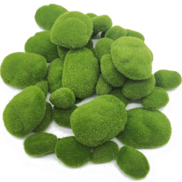 TIHOOD 40PCS 4 Size Artificial Moss Rocks Decorative, Green Moss Balls,Moss Stones, Green Moss Covered Stones, Fake Moss Decor for Floral Arrangements, Fairy Gardens and Crafting