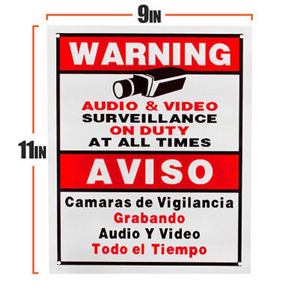 SECURITY SIGN BOARD AUDIO VIDEO SURVEILLANCE CAMERA SIGN ENGLISH&SPANISH CCTV