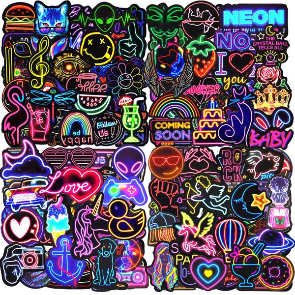 Aufkleber 200 Stück Neon Sticker Set, Coole Lustige Neon Sticker, Wasserdichte Vinyl Sticker, Sticker für Laptop Handy Skateboard Scrapbook Wasserflasche Journal Kindle Macbook IPad Tassen usw