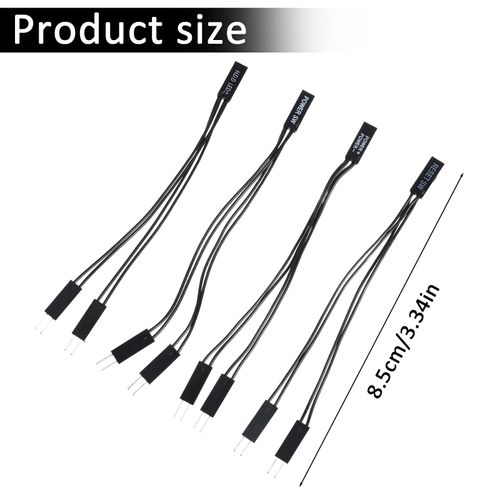 4 Pack Front Panel Connector, 2 Pins Single Female to Dual Male Jumper Splitter for PC Motherboard Black Jumper Cables Connector Motherboard Power Light-Emitting Diode Switch Reset HDD Hard Drive