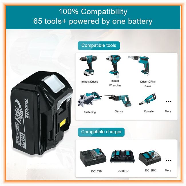 Original Makita 18V 5.0Ah Rechargeable Lithium Battery,for 18v Drill BL1860  BL1830 BL1850 BL1860B Replacement Power Tool Battery