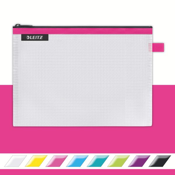 Leitz Wow Travel Pouch, Water Resistant, Translucent, Ideal for Visible Storage and Organisation, Medium (A5) - Pink