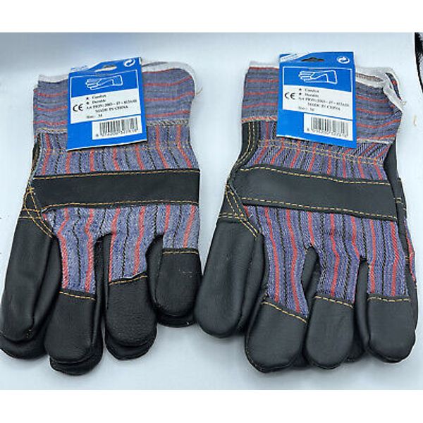 2 Pairs Leather & Cloth Work and Garden Gloves size Medium    New