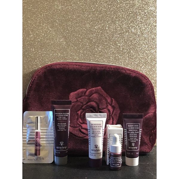 sisley  paris black rose skin care 5 -pc travel size set with cosmetic pouch
