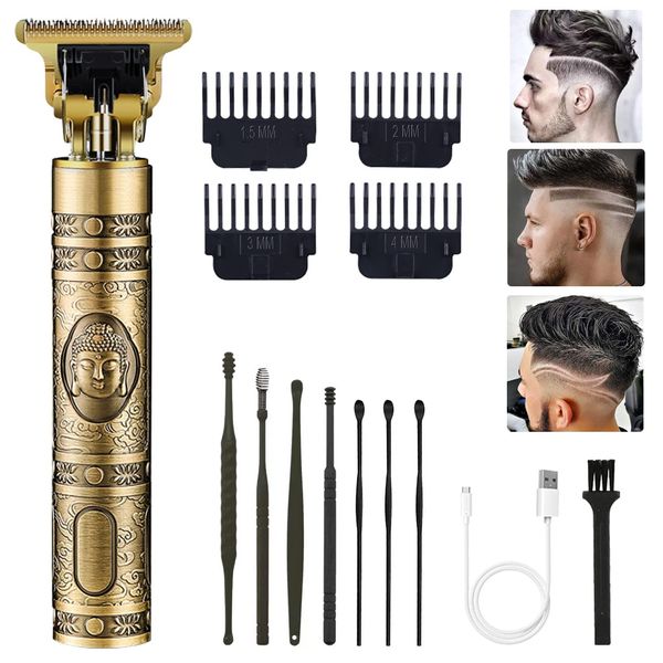 PXLISIE Hair Clippers for Men, Professional Hair Trimmer T Blade Trimmer Zero Gapped Trimmer, Cordless Rechargeable Beard Trimmer Shaver Hair Cutting Kit with Guide Combs (Gold)