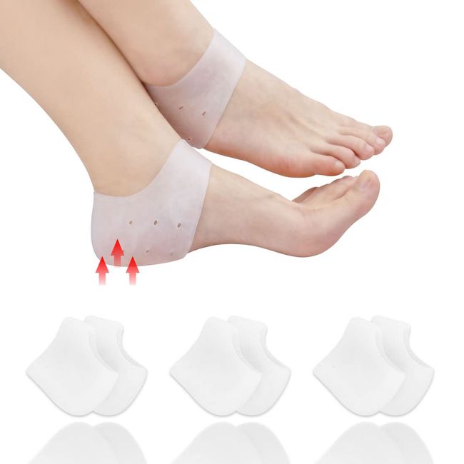 Fersenpolster, Fersenschutz für Schuhe, 3 Paar Silikon Fersenschutz, Fersenschoner, Silikon Socken, Fersensocken, Heel Protector zur Schmerzreduktion, Damen und Herren