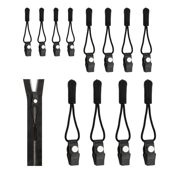 12 Pieces Zipper Pull Replacement,Zip Removable Replacement Puller Zips Rhinestone,for Repair Broken Various Tailles De Clothing Jeans Portefeuilles Bagages Valises Moyenne 3 Size Par Taille(Black)