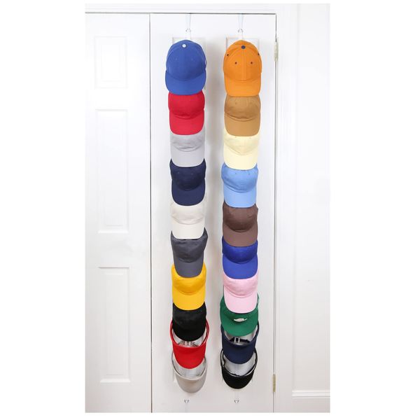 Perfect Curve Cap Rack FAV | Hat Racks | Hold up to 40 caps | Over Door Organizer for Baseball Hat | Fitted & Adjustable Caps & Visors | Door Slam Proof | 2 Straps | White