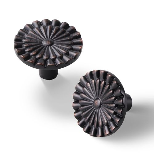 Yagman Oil Rubbed Bronze Cabinet Knobs 6 Pack Round Sunflower Dresser Drawer Hardware Furniture Cupboard Handles for Bathroom Single Hole Knob Kitchen SH-ORB-K6
