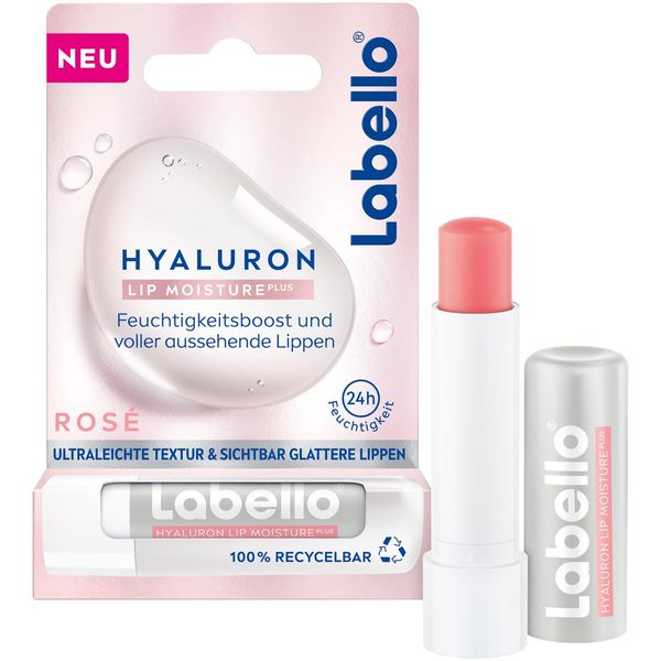 Labello Lippenpflegestift mit Hyaluronsäure für 24h Feuchtigkeit, Lippenbalsam mit Menthol und ultraleichter Textur, unterstreicht die natürliche Lippenfarbe, Hyaluron Lip Moisture Plus Rosé (5,2 ml)