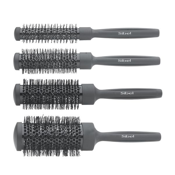 Sibel Ceramic Heat-Retaining Radial Brush Set of 4 - Black