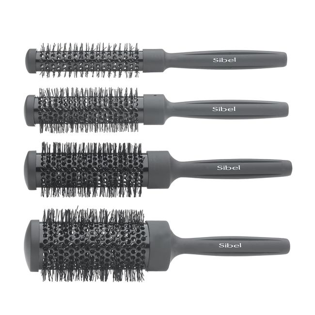 Sibel Ceramic Heat-Retaining Radial Brush Set of 4 - Black