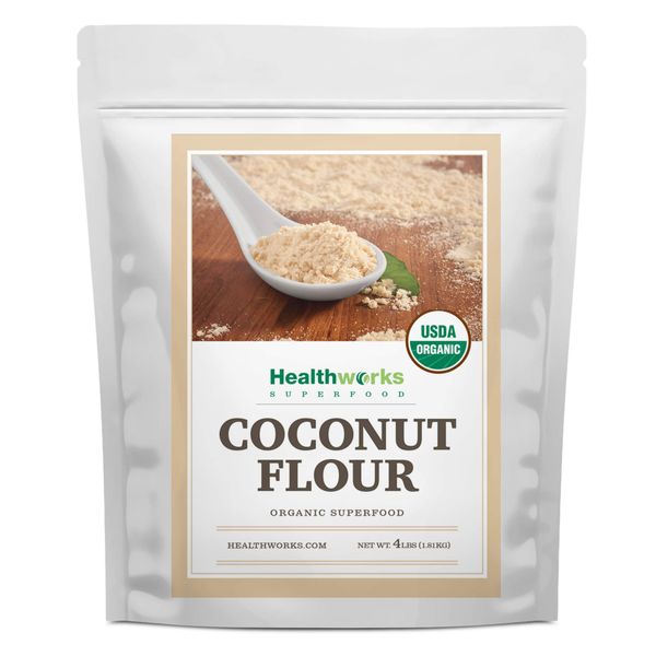 Healthworks Coconut Flour Unrefined Raw Organic (64 Ounces / 4 Pounds) | Certified Organic | Keto, Vegan & Non- GMO | Protein Based Whole Foods | Pancakes, Waffles, Bread & Other Baked Goods