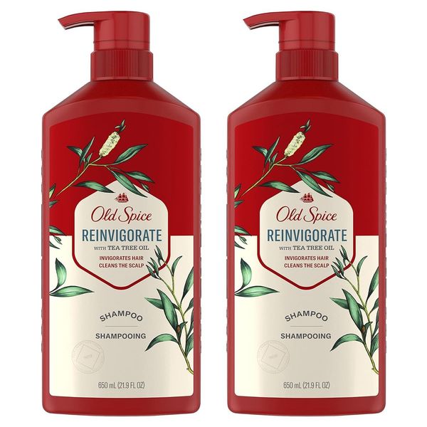 Old Spice Reinvigorate Shampoo for Men with Tea Tree Oil, 21.9 Oz Each,Twin Pack