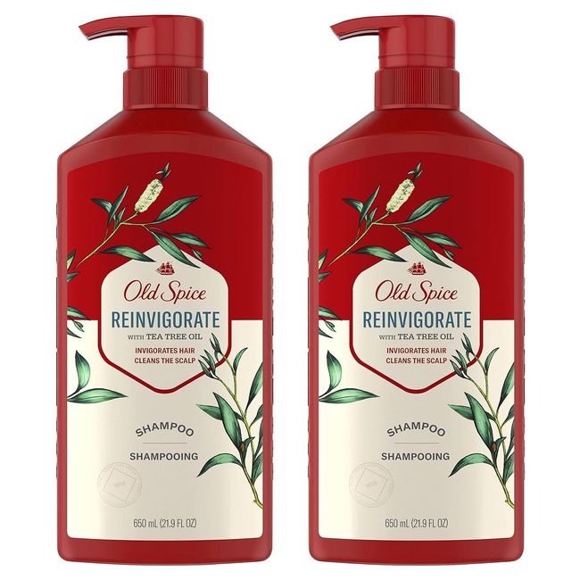 Old Spice Reinvigorate Shampoo for Men with Tea Tree Oil, 21.9 Oz Each,Twin Pack