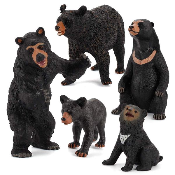 Realistic Wild Life Jungle Animal Figures Model Black Bear Family Playset Eduactional Toys Playset Figurine Statue Classroom Desktop Decoration for Kids Toddler Party Supplies(5 pcs)