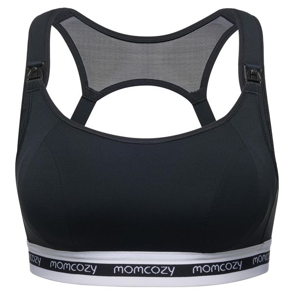 Momcozy Nursing Bras for Breastfeeding, FB011 Low-Impact Nursing Sports Bra Support Maternity Pregnancy Padded Wireless Bralette Black