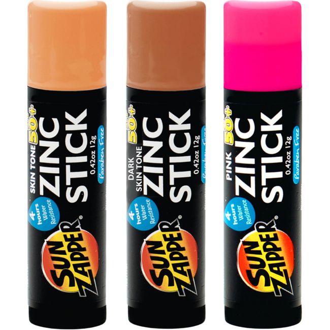 Sun Zapper Beauty Pack - Light Skin Tone, Dark Skin Tone, Pink (3 Pack) - SPF 50+ Zinc Oxide Sunscreen Sticks