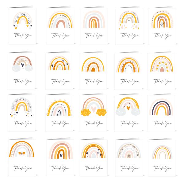 20 Watercolour Thank You Cards (Rainbows)