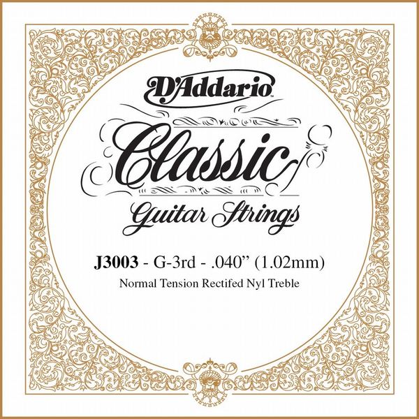 D'Addario Rectified Normal Tension Single Third String for Classical Guitar
