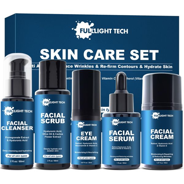 Gifts for Men,Mens Anti Aging Skin Care Kit,Reduce Wrinkles & Hydrate Skin w/Facial Cleanser,Scrub,Cream,Serum,Eye Cream Unique Men Gifts Stocking Stuffers for Christmas,Gift for Him Boyfriend Husband