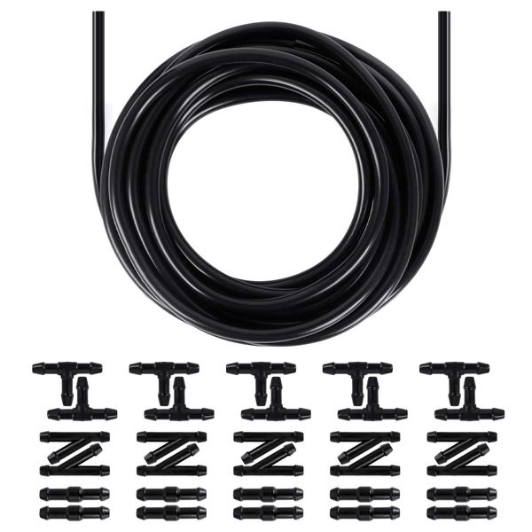 Car Windshield Washer Hose Set 5m Rubber Universal Windscreen Wiper Hose With 30 PCS Hose Connectors Y I T Type Connect Car Water Pump And Nozzles Car Accessories Black