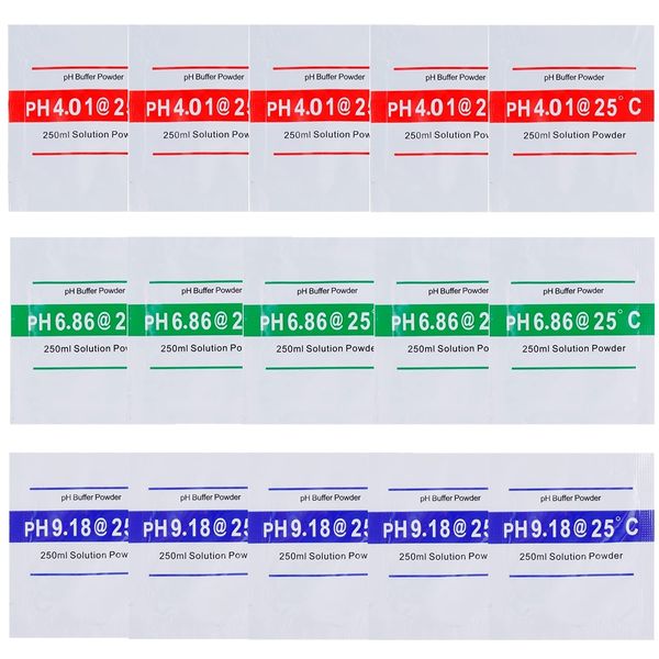 BOJACK 15 Pack of pH Meter Buffer Solution Powder for Precise and Easy PH Calibration, PH Calibration Powder Solution 4.01pH,6.86pH and 9.18pH