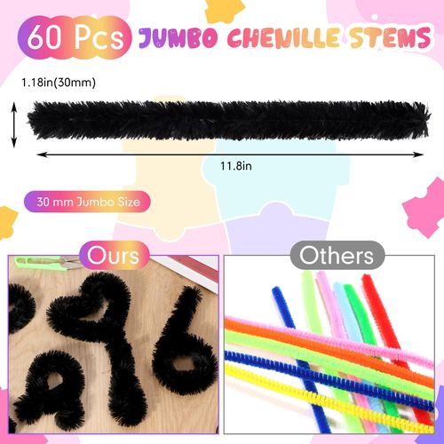 Hotop 60 Pieces Extra Thick Pipe Cleaners 30mm Jumbo Chunky Chenille Stems Craft Supplies Pipe Cleaners for Kids Beginners DIY Art Crafts Decorations (Black)