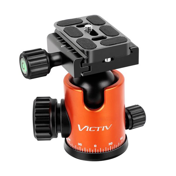 VICTIV Tripod Ball Head 360 Degree Rotating Panoramic Ballhead with 1/4 inch Quick Shoe Plate Bubble Level, for Tripod Monopod Slider DSLR Camera Camcorder, Max Load up to 5 kg/ 11lb （Orange）