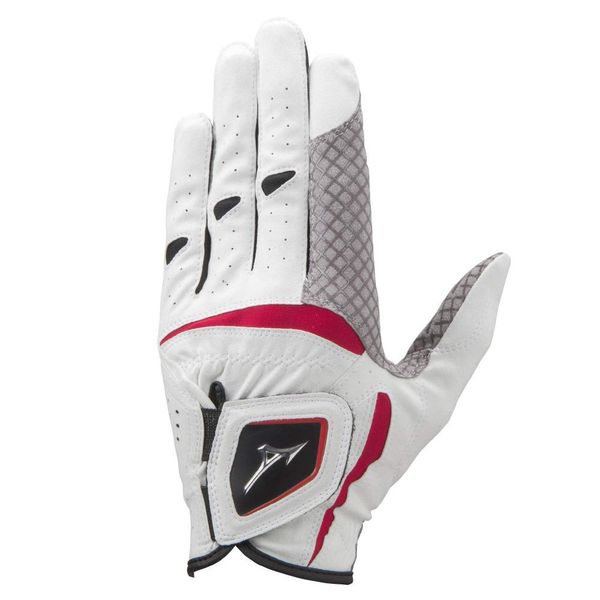 MIZUNO Golf Gloves, Double Grip, For Left Hand, Artificial Leather + Silicone Print Processing x Synthetic Leather, White/Red, 9.1 inches (23 cm)