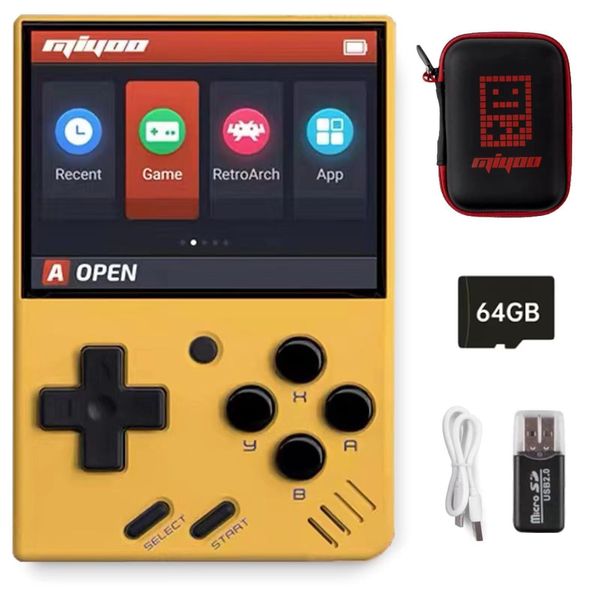 Miyoo Mini V4 Handheld Video Game Console, 2.8 inch IPS Screen Retro Video with 64GB Card & 6000+ Games, Built in Open Source System Portable Retro Game Console (Yellow, 64G)