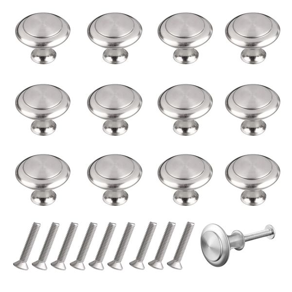 THSIREE 12PCS Cabinet Knobs, Premium Door Drawer Knobs Dresser Pull Knobs, Round Cupboard Handles Drawer Handles with Screws, for Kitchen Bedroom Furniture (Silver)