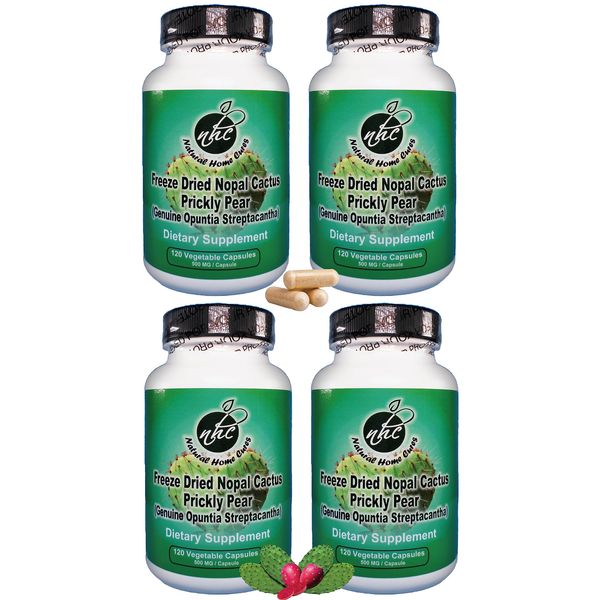 Natural Home Cures Nopal Cactus Capsules Freeze Dried from 60,000mg** Mountain Grown Prickly Pear Supplements - Potent Betalains & Nitrates - Non-GMO, Sugar & Gluten Free (120 Veggie Capsules) (4)