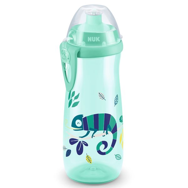 NUK Sports Cup Kinder Trinkflasche mit Chamäleon-Effekt | 24+ Monate | mit Farbwechsel | auslaufsichere Push-Pull-Trinktülle | Clip & Schutzkappe | BPA-frei | 450 ml | Chamäleon (grün)