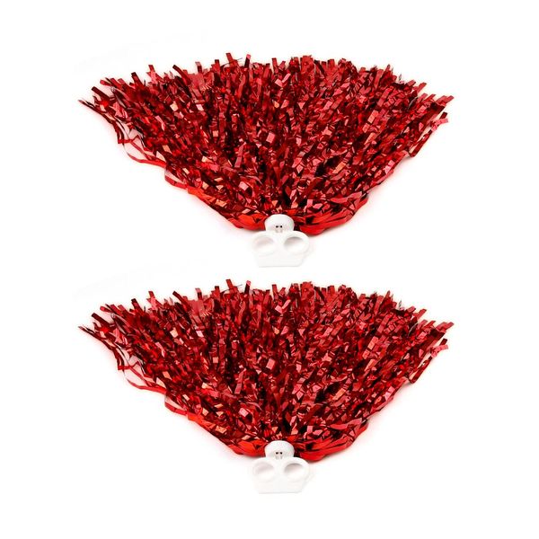 Cheerleader Pom Poms, MYLERCT 2 Stück Rot Pom Poms aus Metallfolie, Cheerleader Bunte Pompons Handblume, für Sport Cheers, Tanz Abendkleid Nachtparty