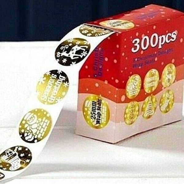 christmas wrap seals 300pcs gold stickers